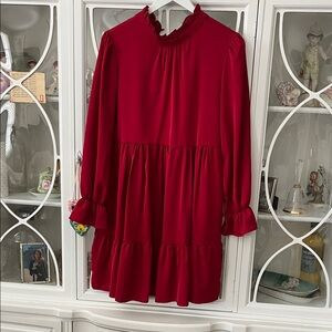 Red Ruffled Long Sleeve Dress